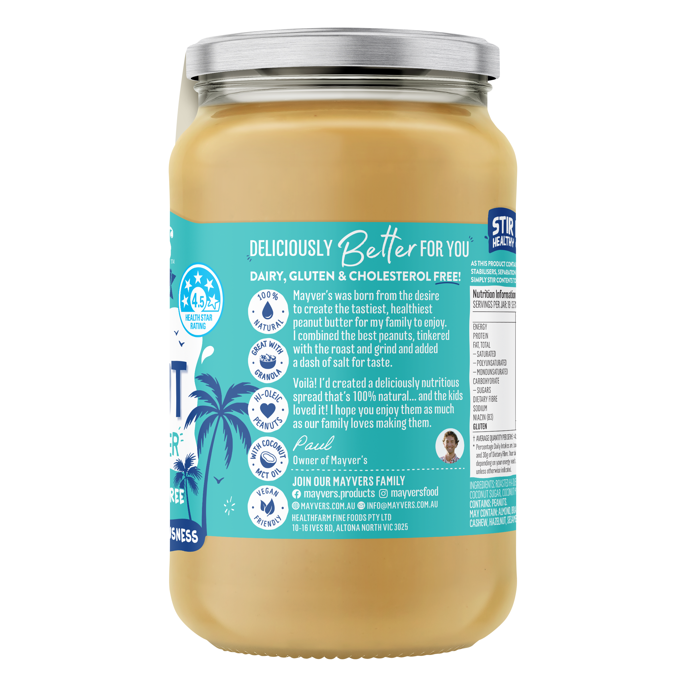 MAYVER'S NATURAL COCONUT PEANUT BUTTER 375g