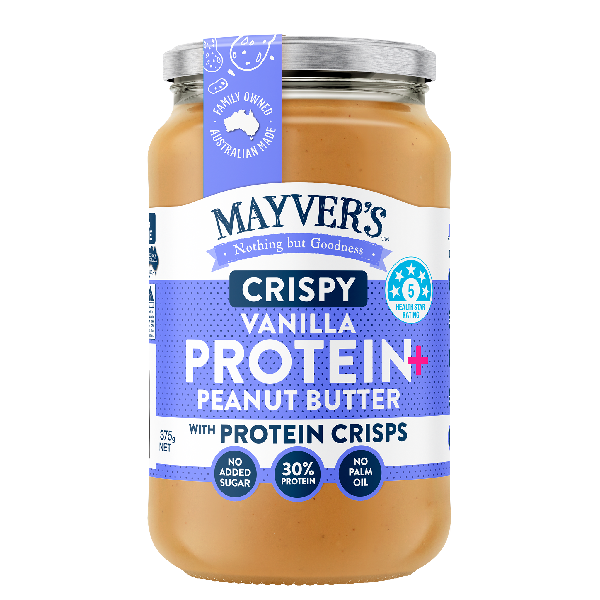 MAYVER'S CRISPY PROTEIN+ VANILLA PEANUT BUTTER 375g – Mayver's