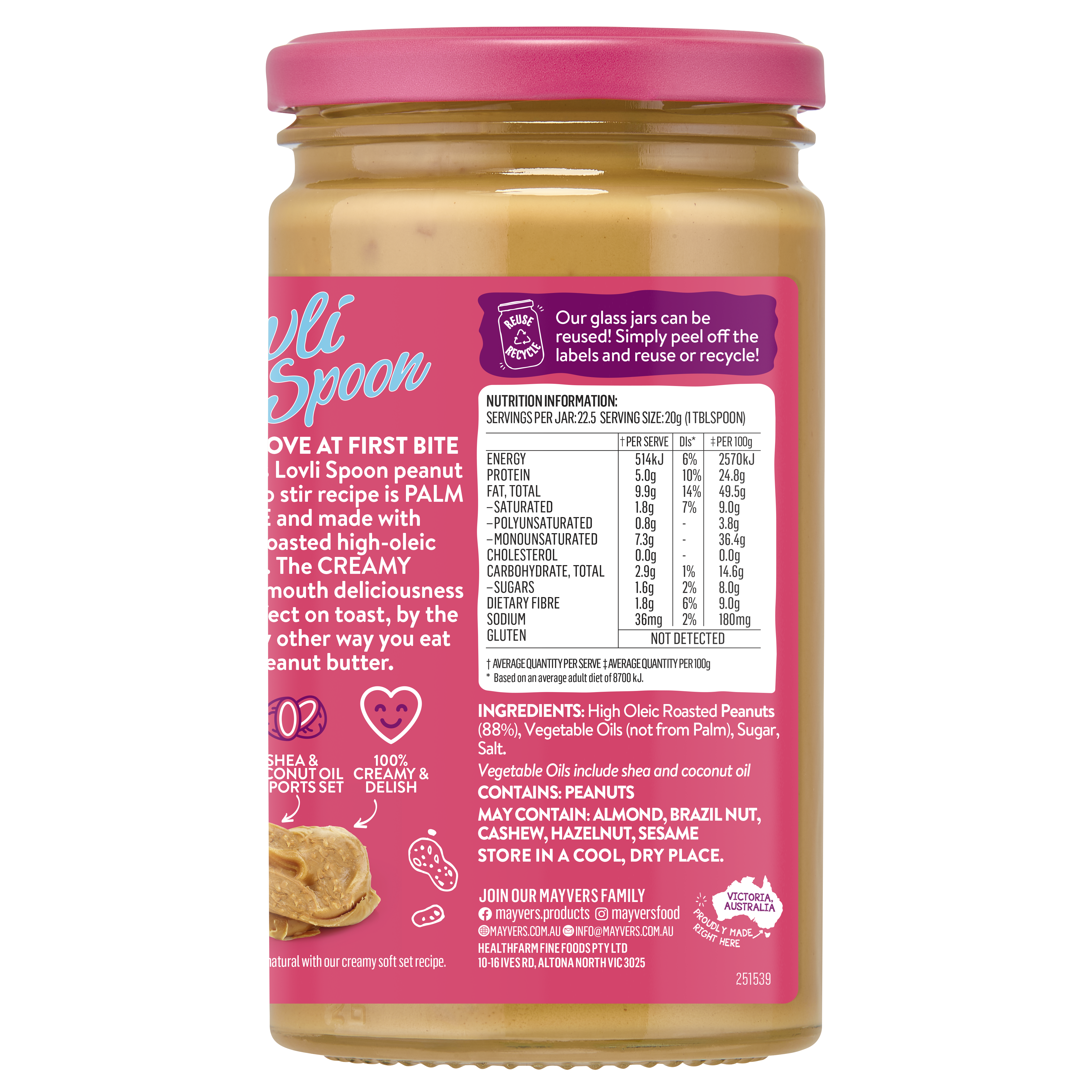 MAYVER'S NO STIR CRUNCHY PEANUT BUTTER 450g