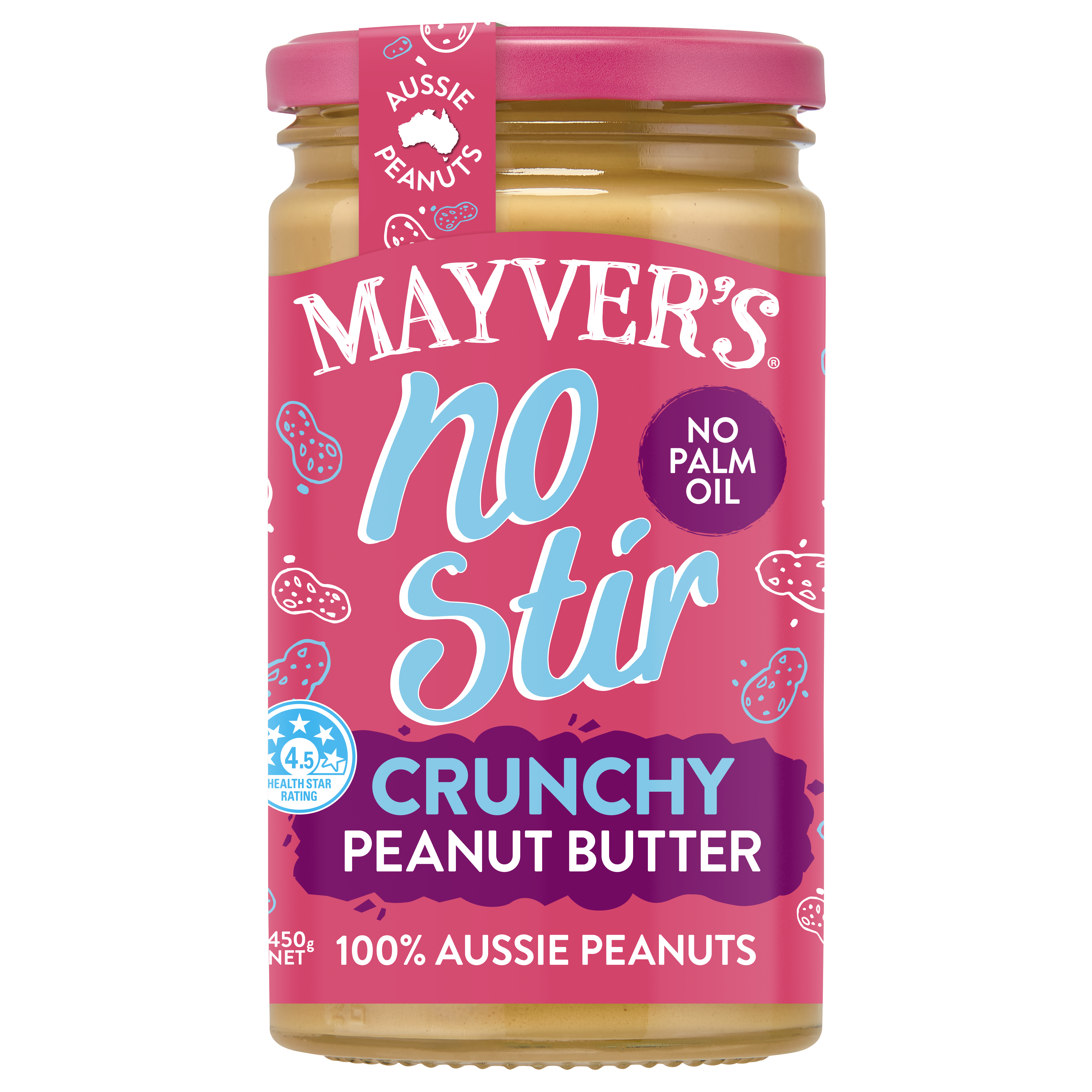 MAYVER'S NO STIR CRUNCHY PEANUT BUTTER 450g