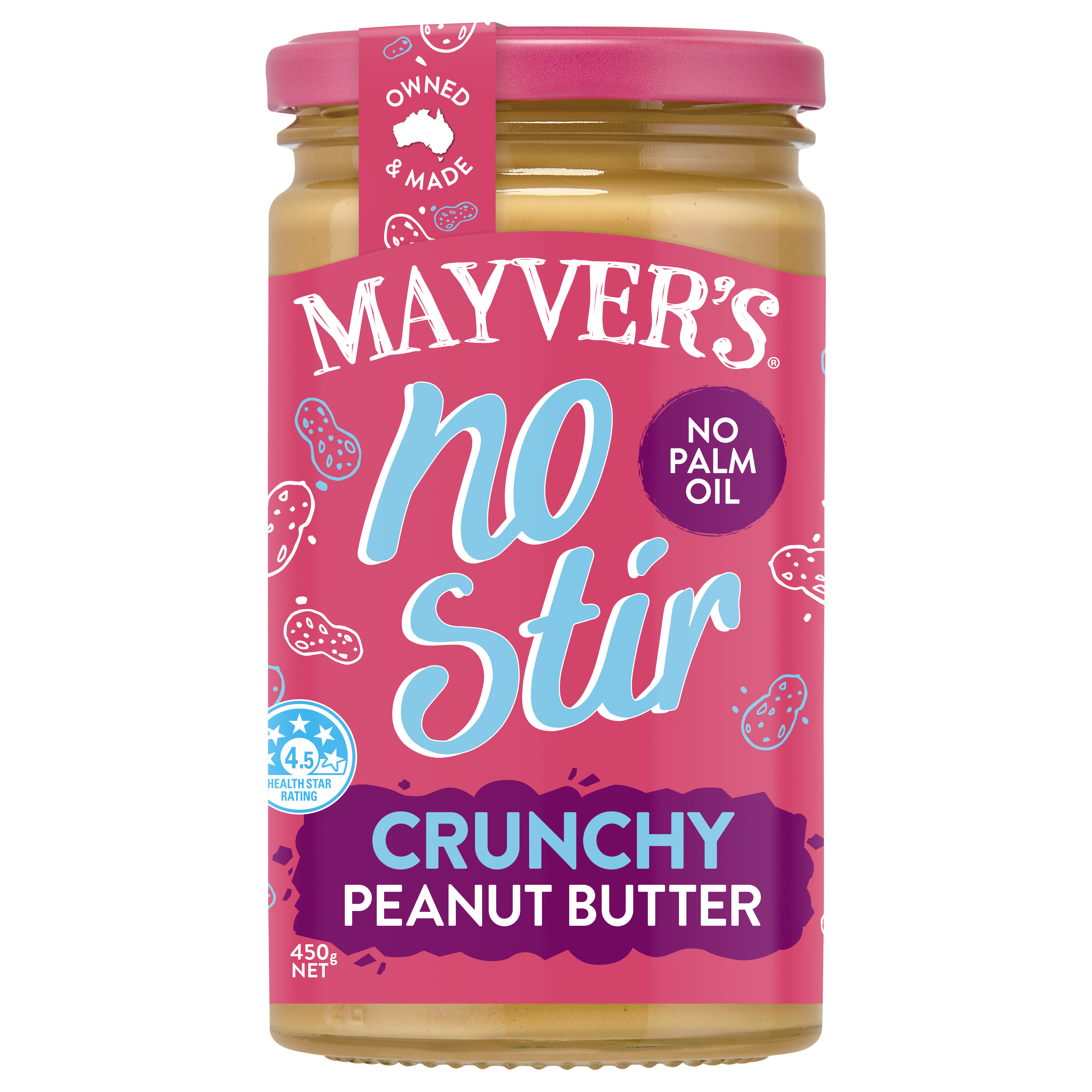MAYVER'S NO STIR CRUNCHY PEANUT BUTTER 450g
