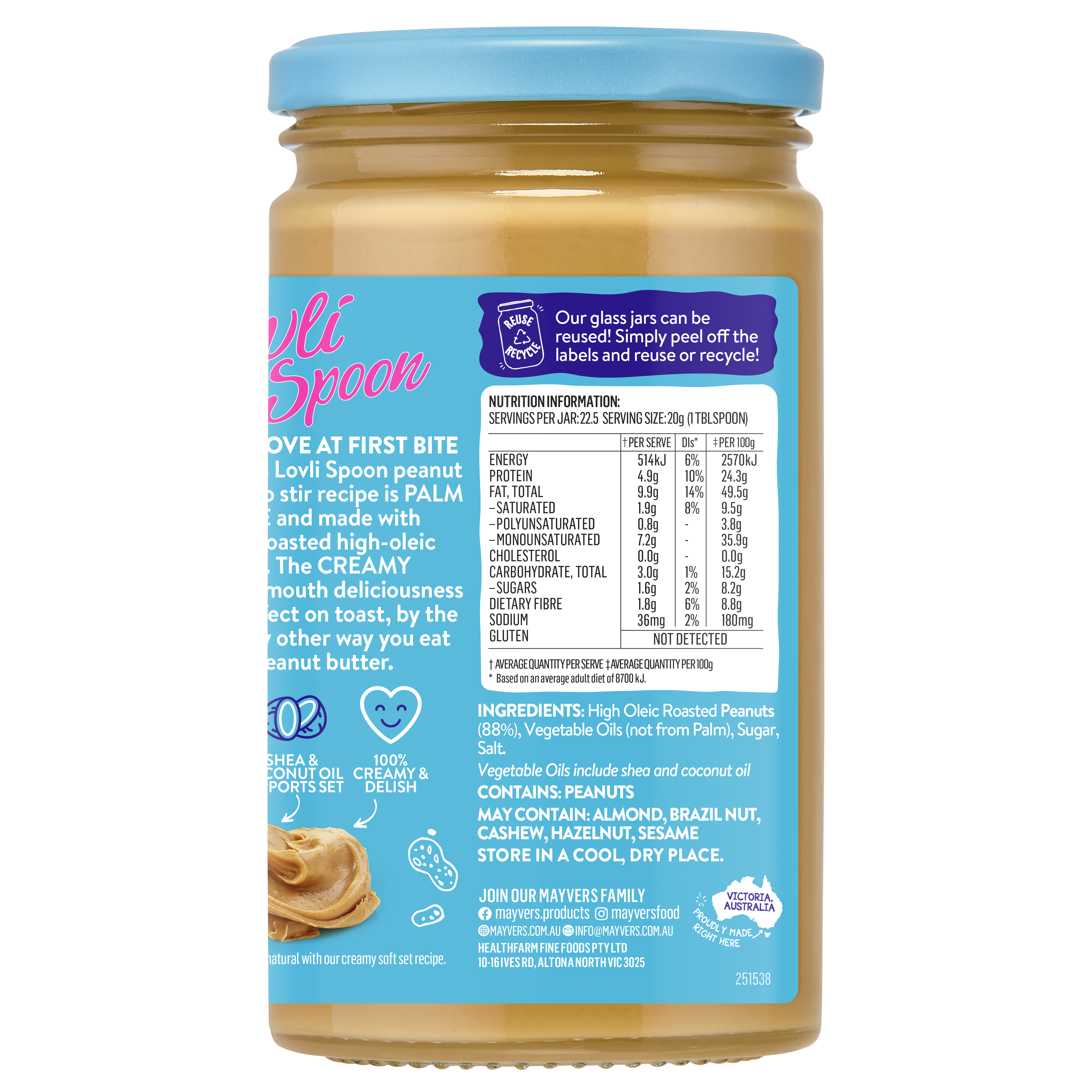 MAYVER'S NO STIR SMOOTH PEANUT BUTTER 450g
