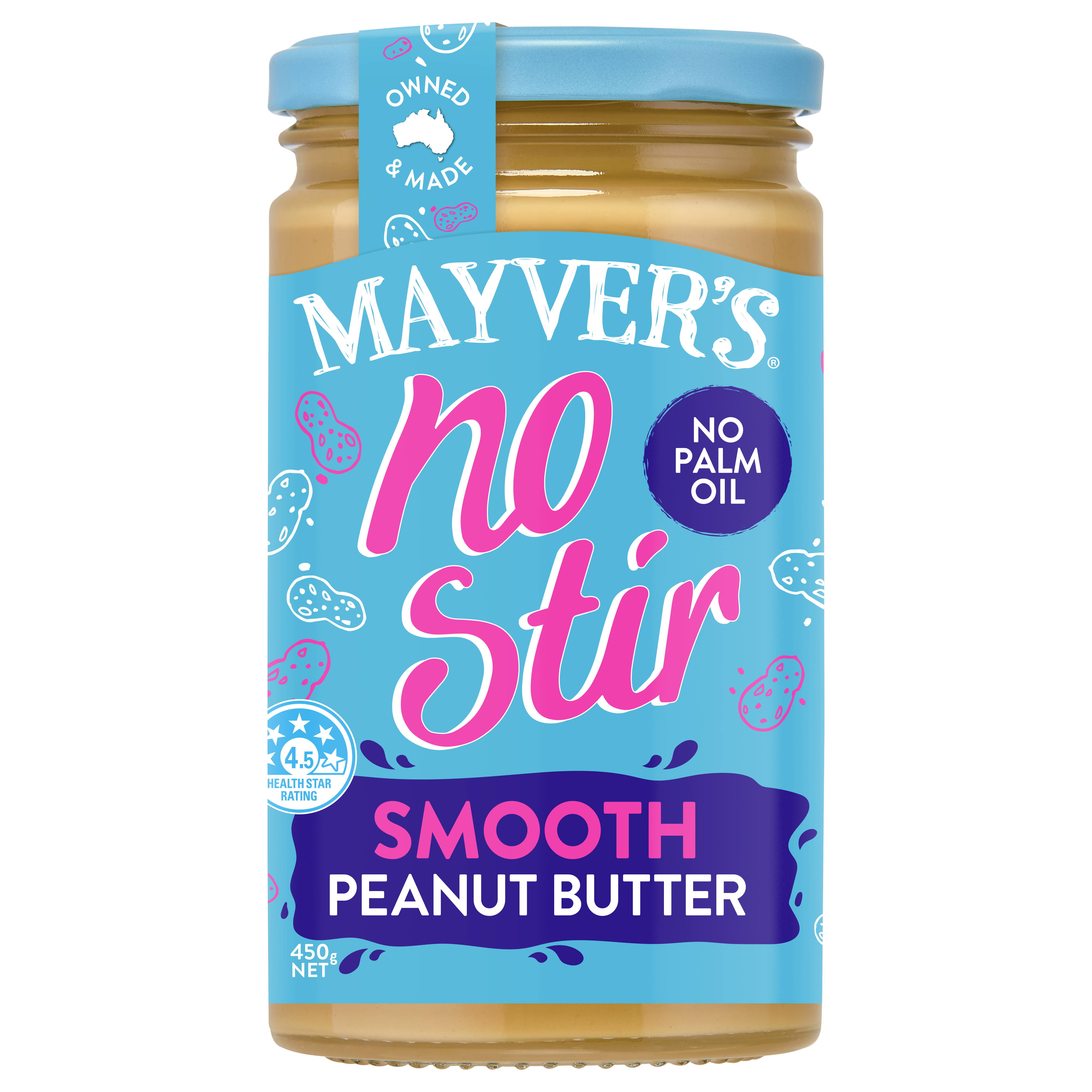 MAYVER'S NO STIR SMOOTH PEANUT BUTTER 450g