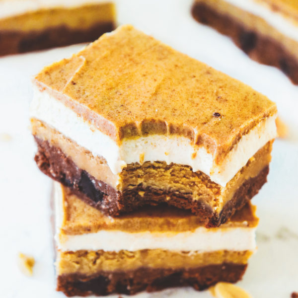 Gluten Free Salted Caramel Peanut Butter Cheesecake Brownie Slice